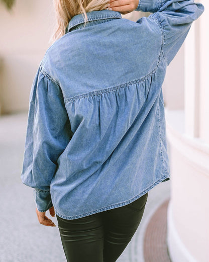 Denim Bishop Sleeve Buttoned Shirt