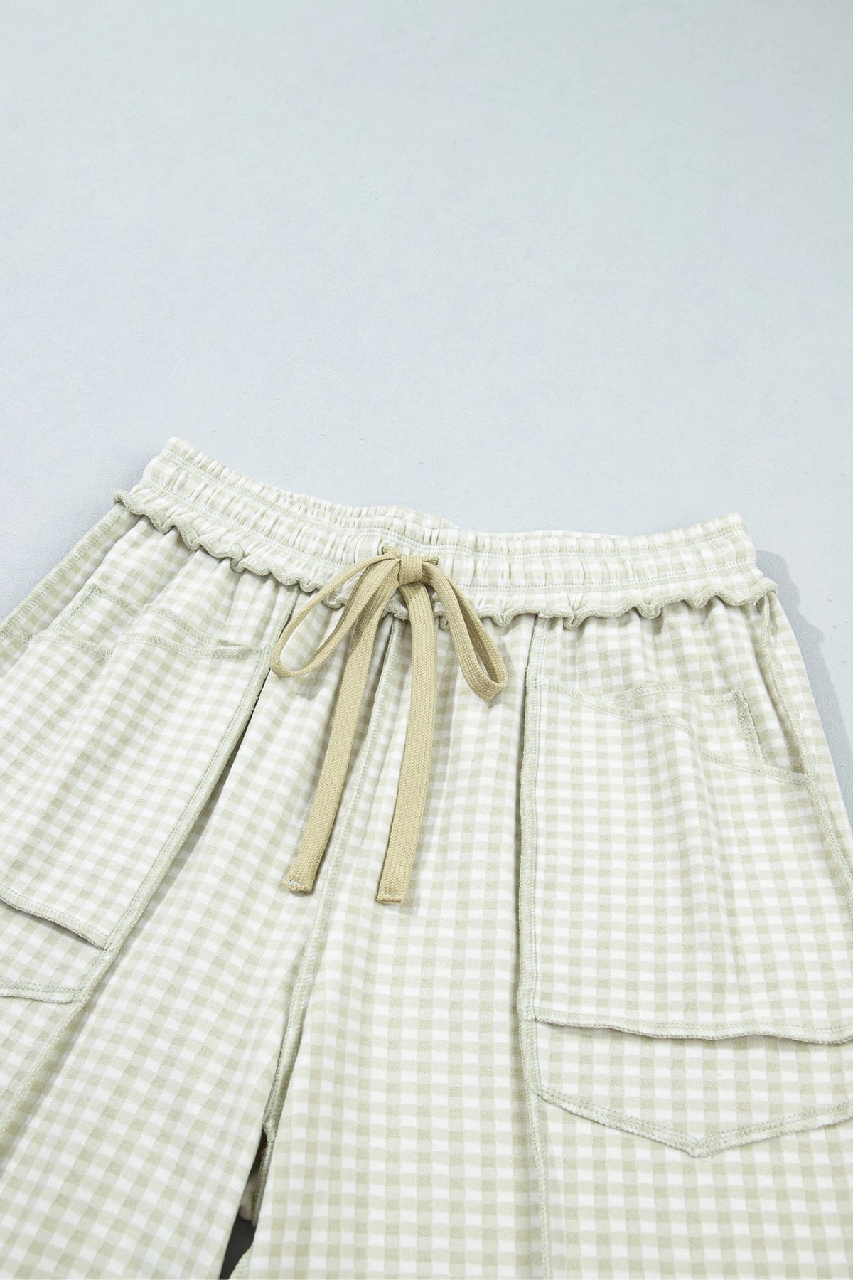 Gingham Exposed Seam Drawstring Elastic Waist Pants