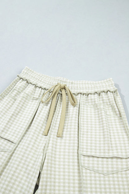 Gingham Exposed Seam Drawstring Elastic Waist Pants