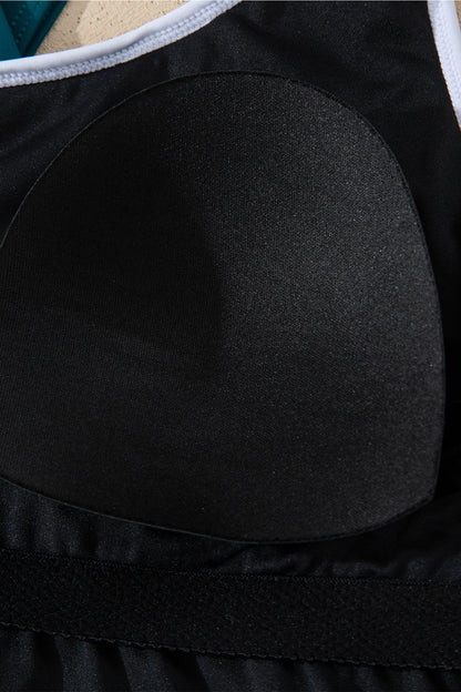 Contrast Trim Ruffle High Waist Swim Dress