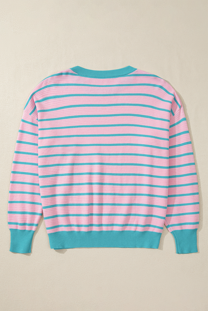 Stripe Contrast Trim Round Neck Sweater