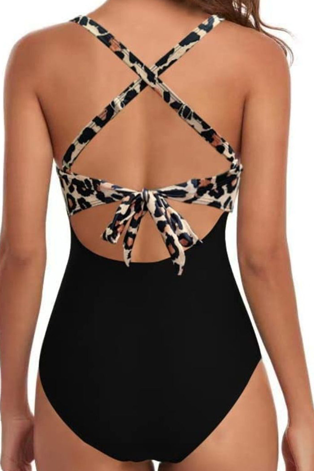 Leopard Colorblock Backless Monokini