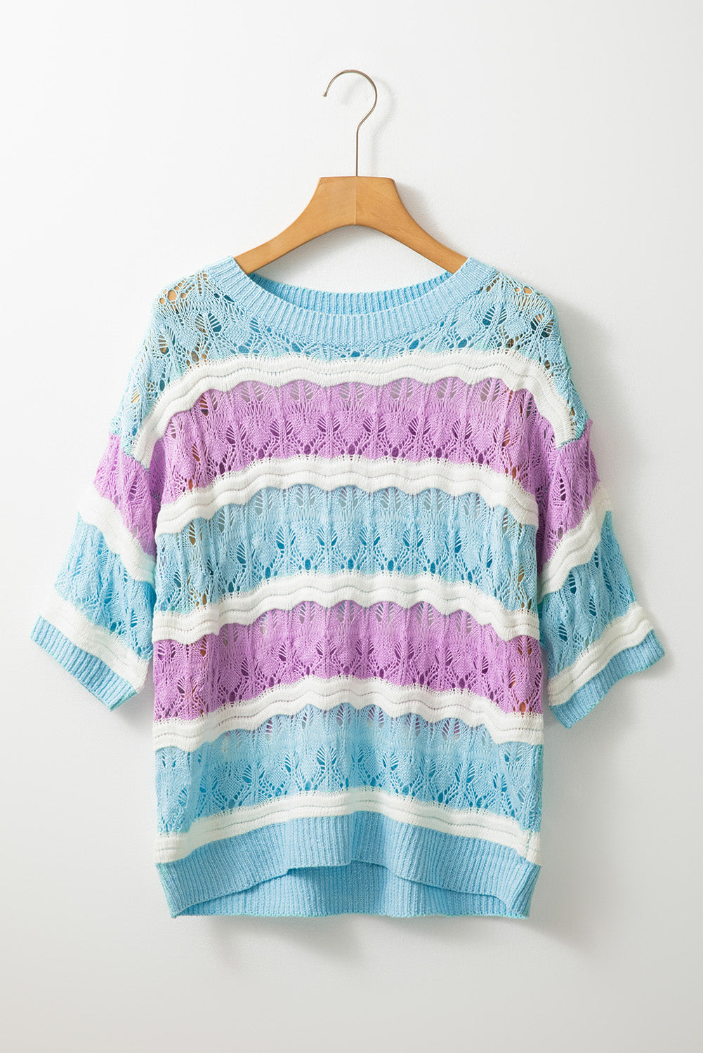 Stripe Colorblock Crochet Sweater