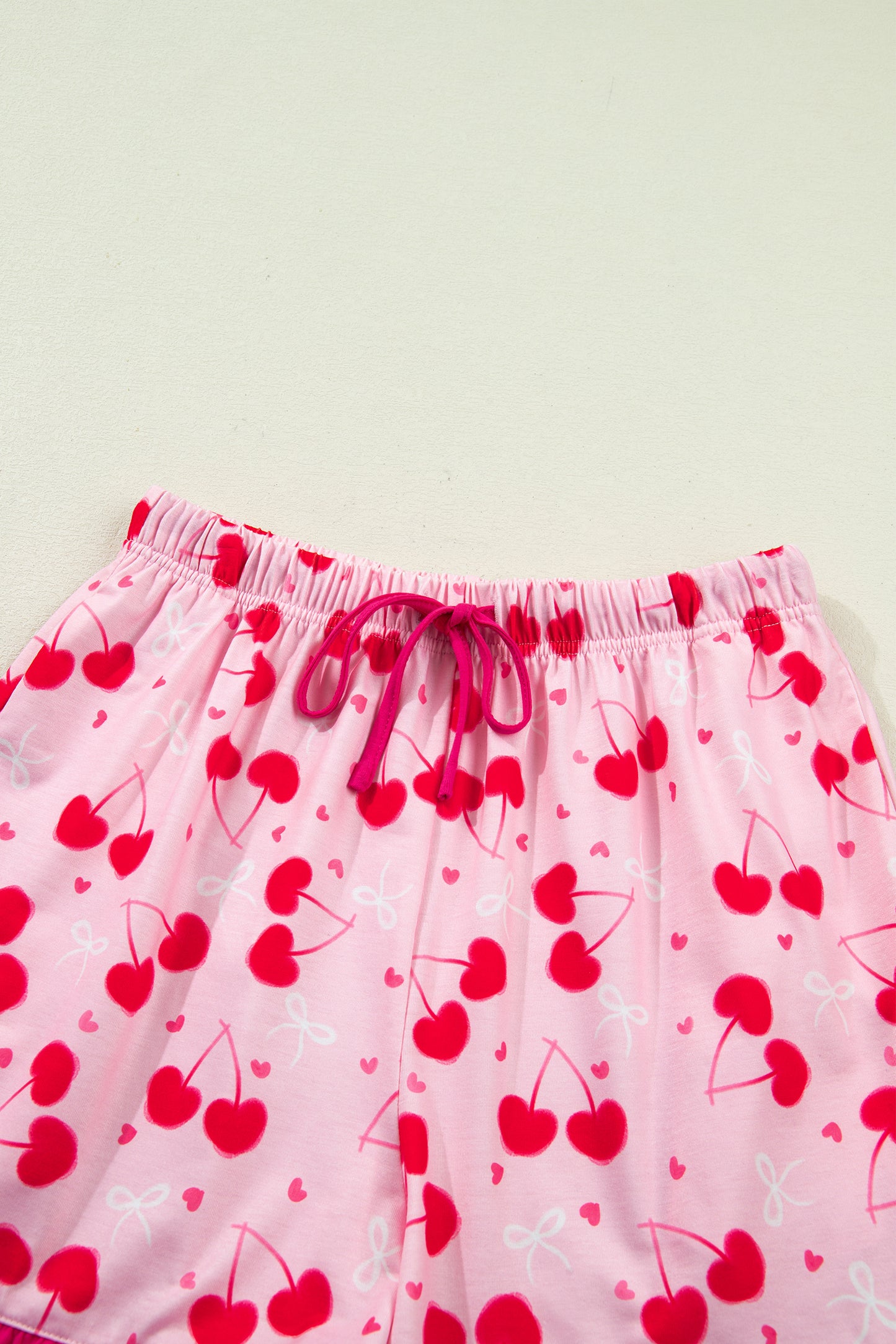 Cherry Bow Tie Top and Shorts Pajama Set
