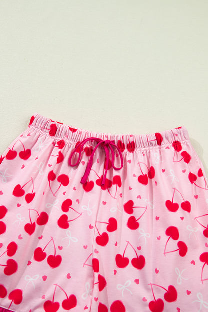 Cherry Bow Tie Top and Shorts Pajama Set