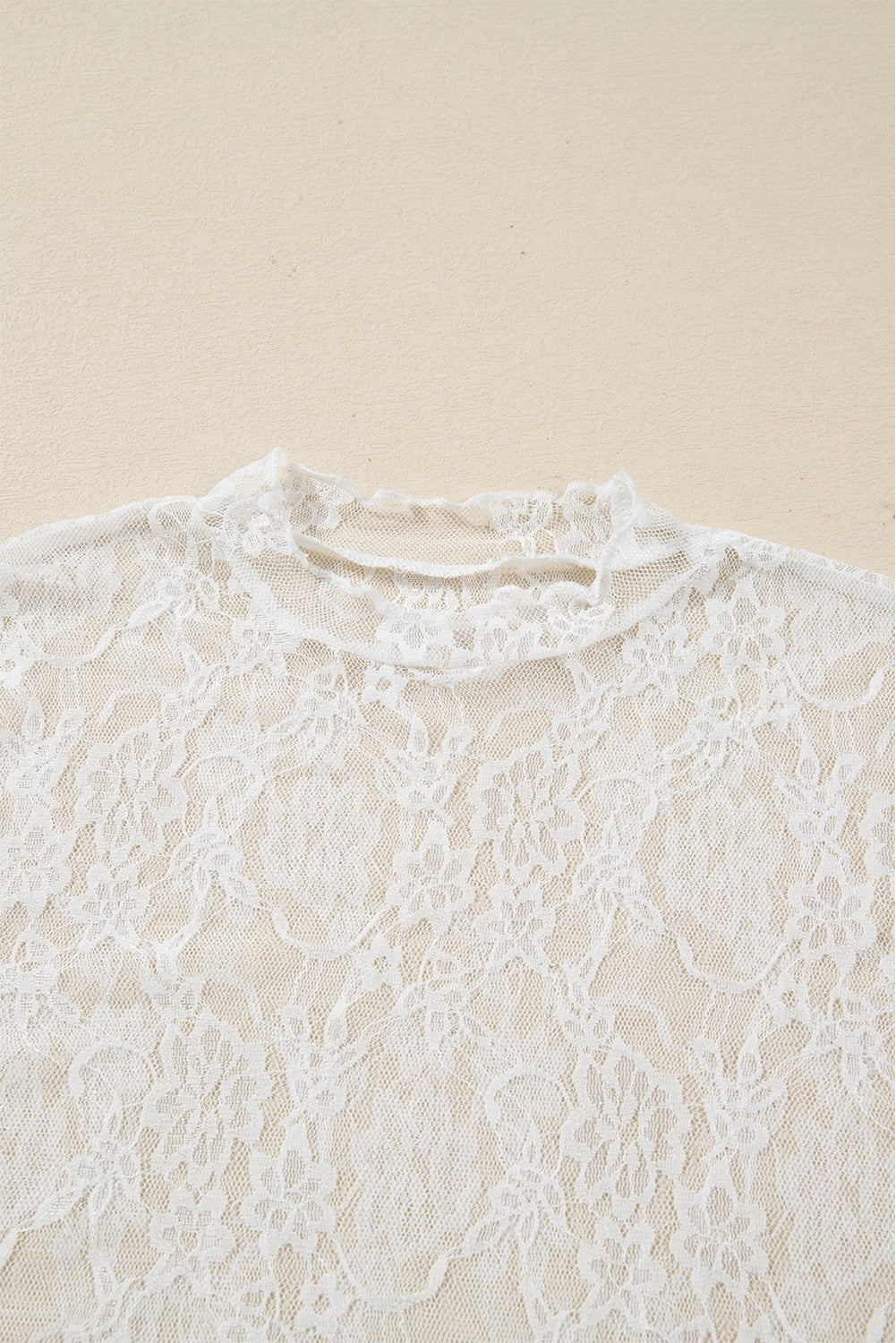 Sheer Lace Mesh Mock Neck Long Sleeve Top