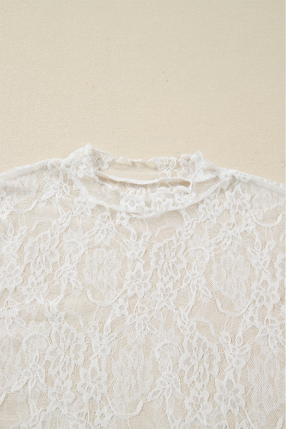 Sheer Lace Mesh Mock Neck Long Sleeve Top
