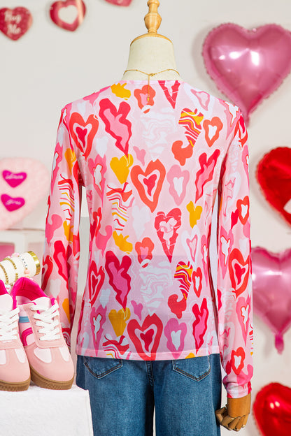 Valentine Heart Mesh Long Sleeve Top
