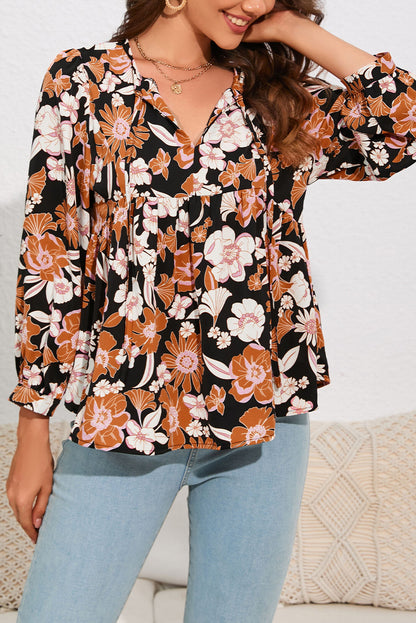 Floral Shirring Babydoll Top