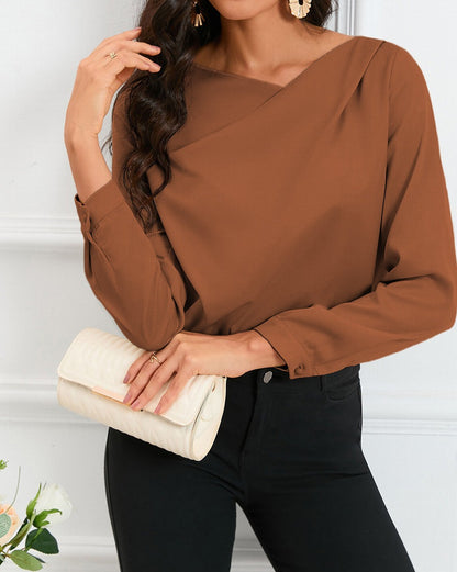 Satin Asymmetrical V-Neck Blouse