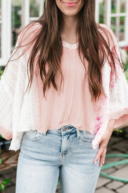 Floral Lace Crochet Batwing Sleeve Blouse