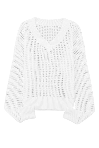 Hollowed Long Sleeve V-Neck Sweater