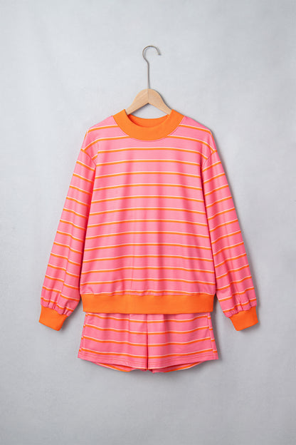 Stripe Colorblock Mock Neck Sweatshirt & Shorts Set