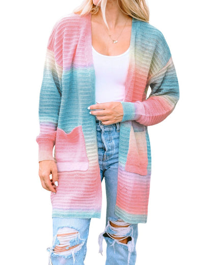 Gradient Ribbed Open Front Cardigan