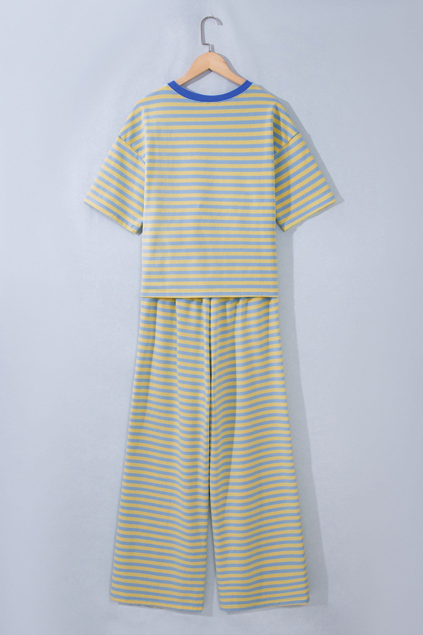 Stripe Colorblock Trim Short Sleeve Tee and Pants Set