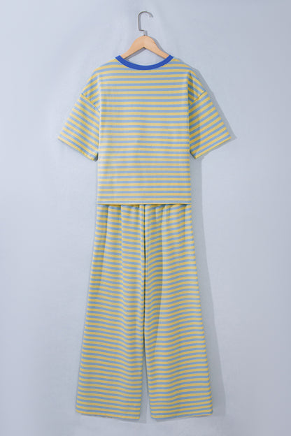 Stripe Colorblock Trim Short Sleeve Tee and Pants Set