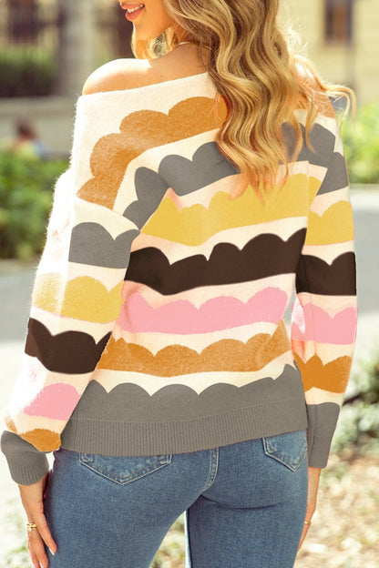 Stripe Balloon Sleeve Sweater