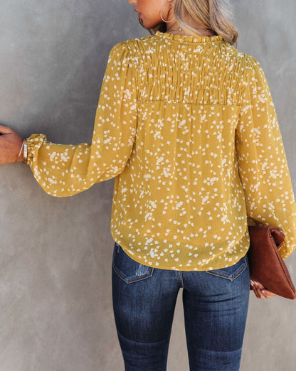 Dotted Split V-Neck Blouse