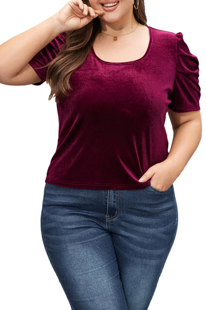 Plus Size Velvet Bubble Sleeve Top