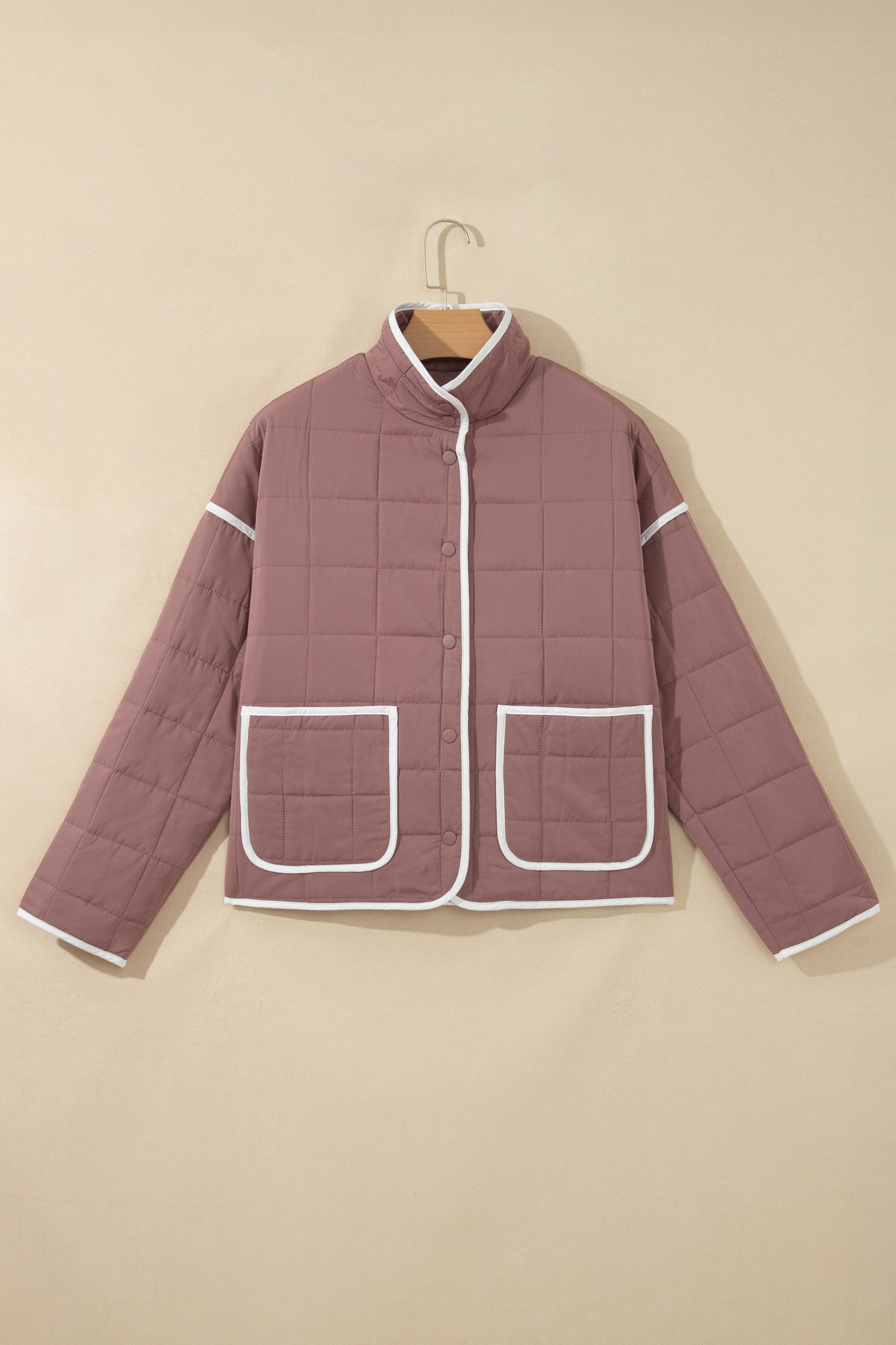 Contrast Trim Quilted Patch Pocket Buttoned Jacket