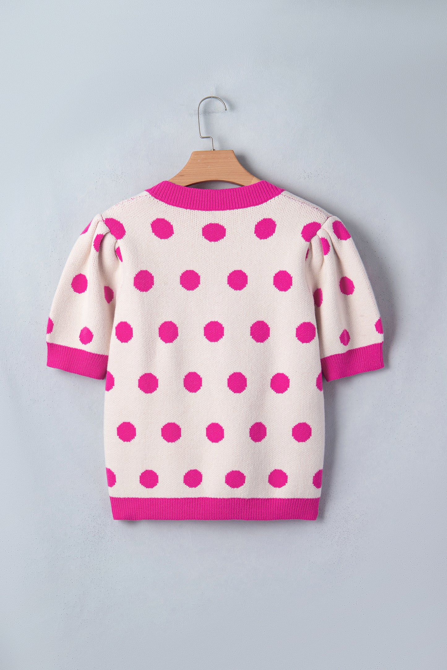 Polka Dot Puff Short Sleeve Sweater Top