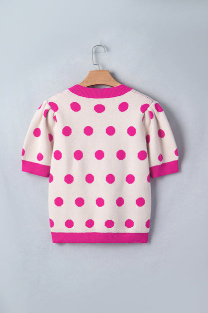 Polka Dot Puff Short Sleeve Sweater Top