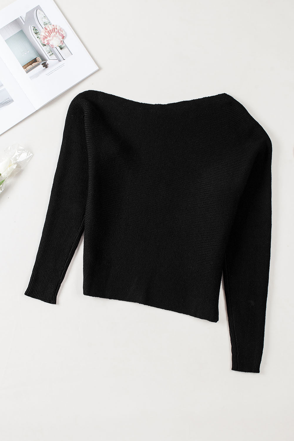 Ribbed Knit One Shoulder Sweater