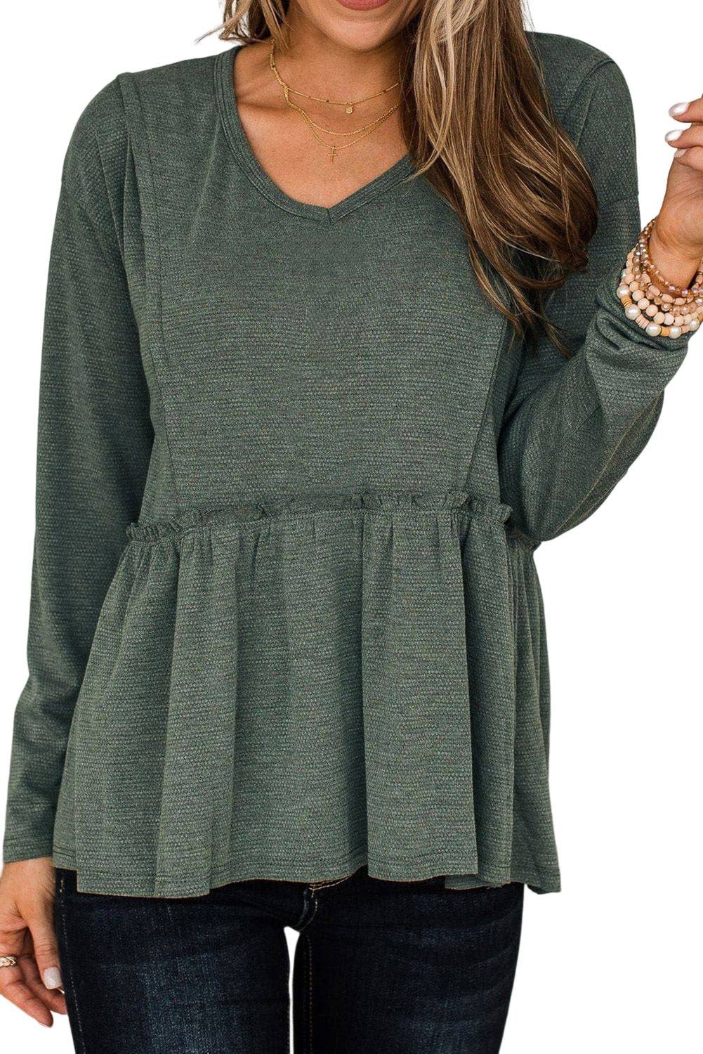 Ruffle Peplum Long Sleeve Top