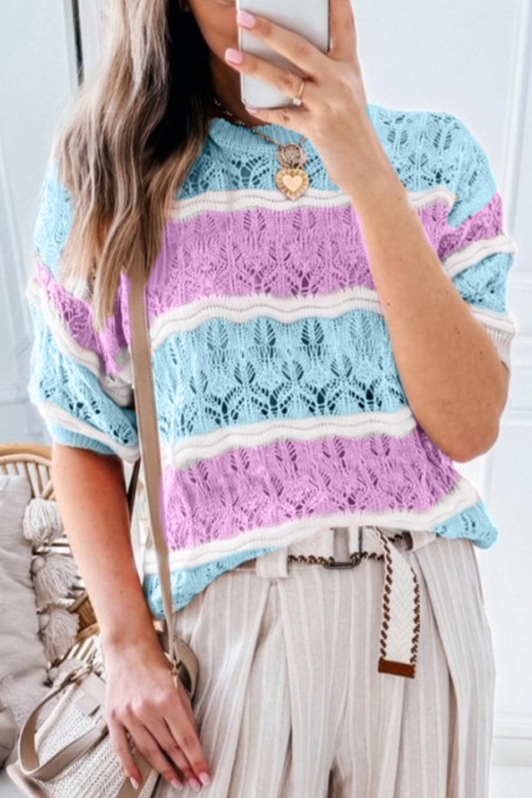 Stripe Colorblock Crochet Sweater