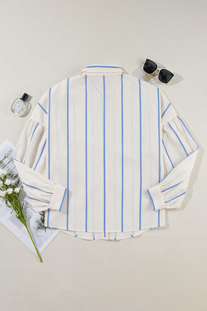 Stripe Bubble Sleeve Buttoned Shirt