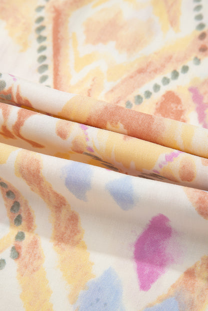 Geometric 3/4 Sleeve Shirred Maxi Dress