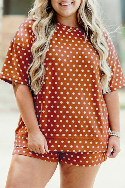 Plus Size Polka Dot Tee & Loose Shorts Set