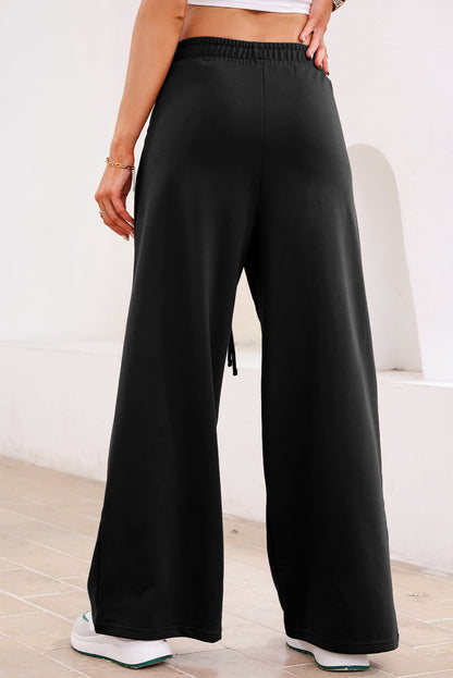 Solid Tied High-Waist Pleated Sweatpants