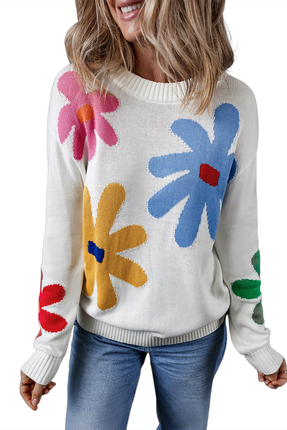 Floral Long Sleeve Crewneck Sweater