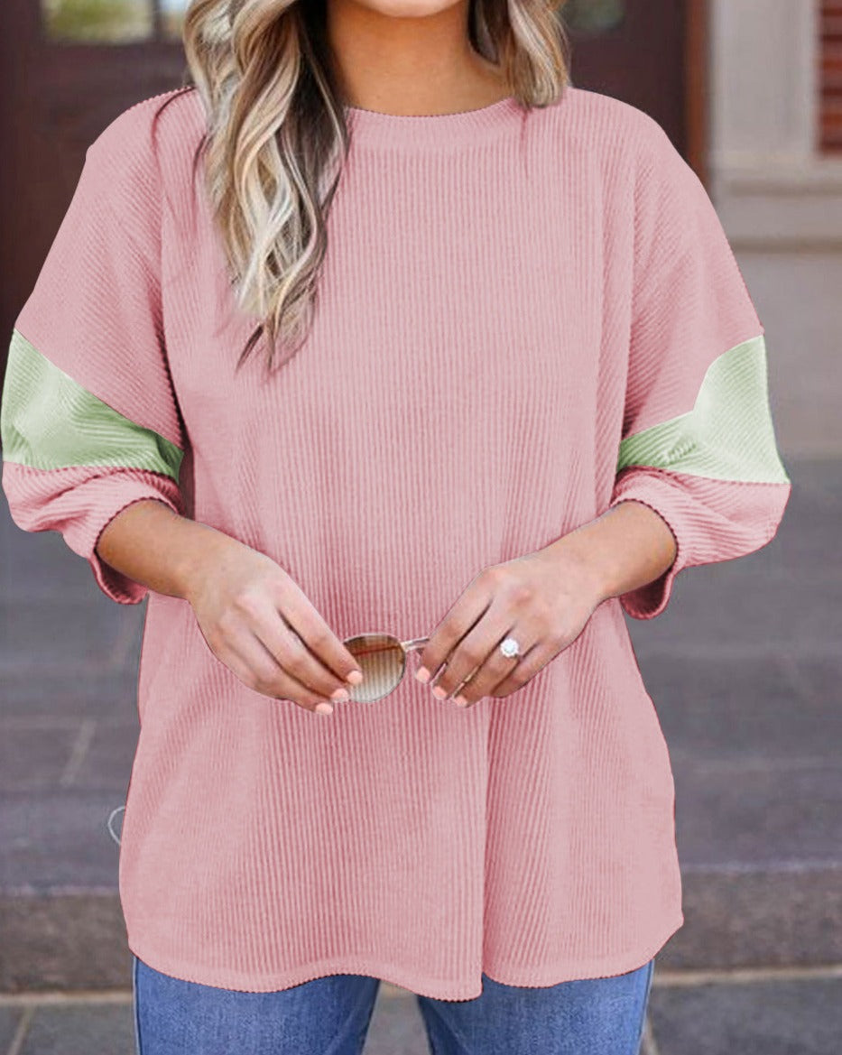 Colorblock Ribbed 3/4 Sleeve Top