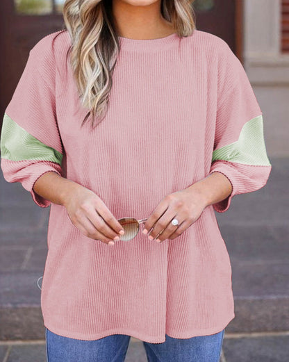 Colorblock Ribbed 3/4 Sleeve Top