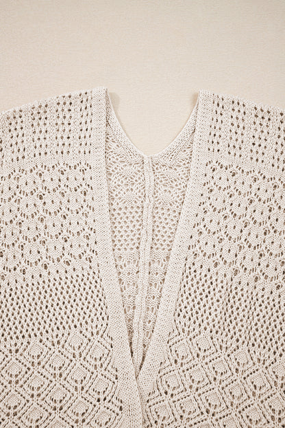 Solid Hollow Knit Open-Front Cardigan