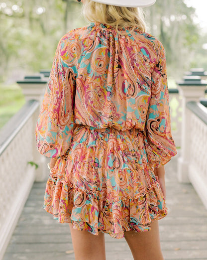 Paisley Ruffle Tiered Mini Dress