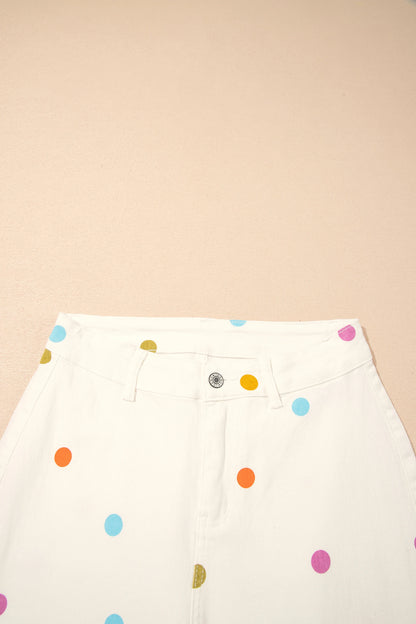Polka Dot Denim High Waist Straight Leg Jeans