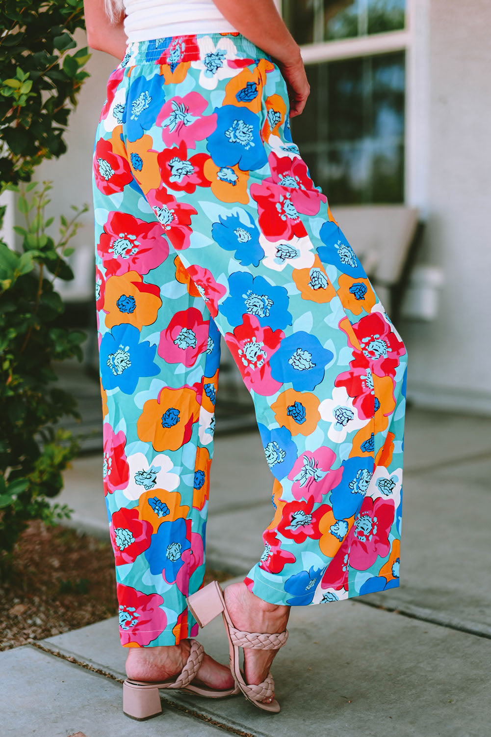 Abstract Floral Drawstring Waist Pants