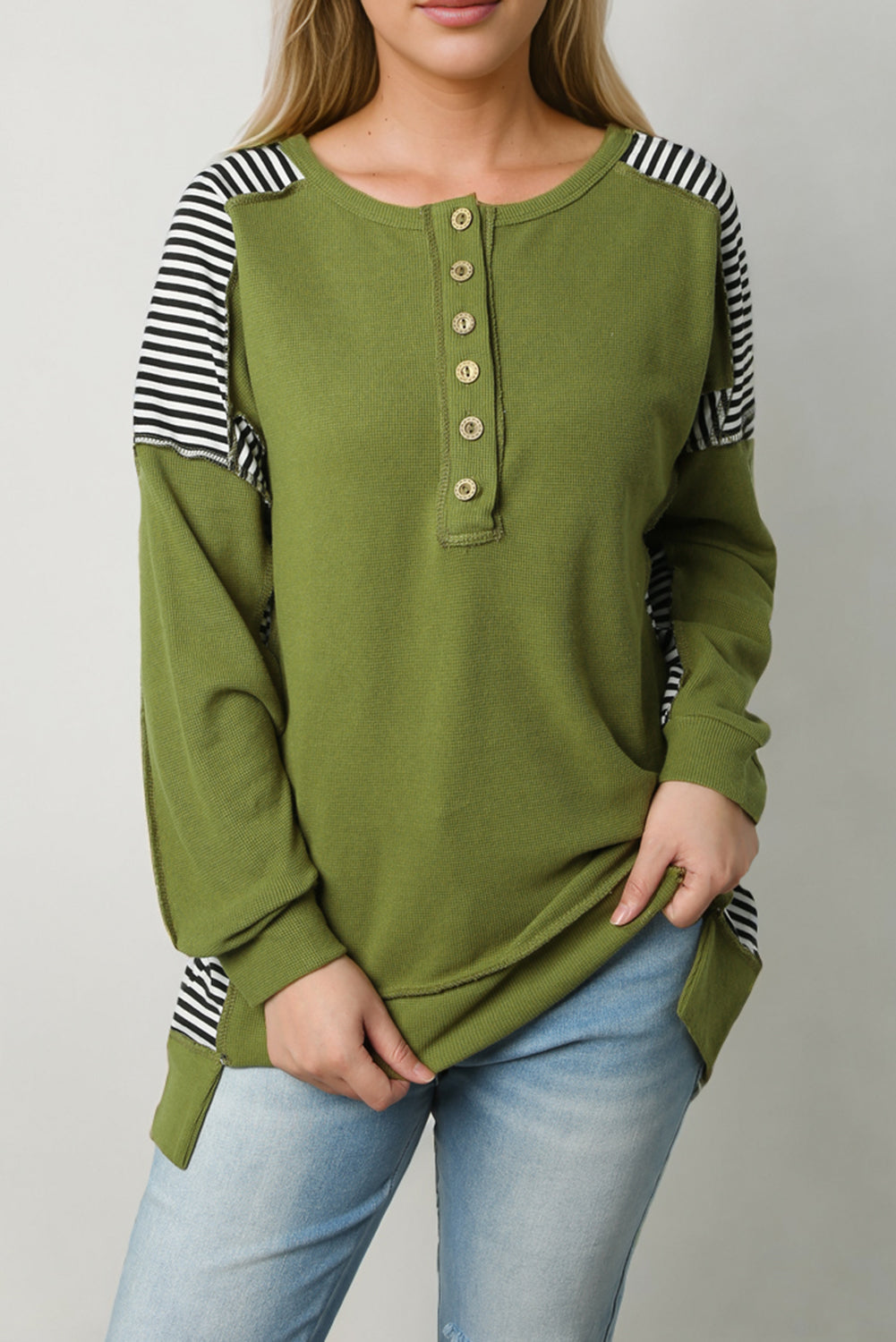 Stripe Colorblock Exposed Seam Sweatshirt