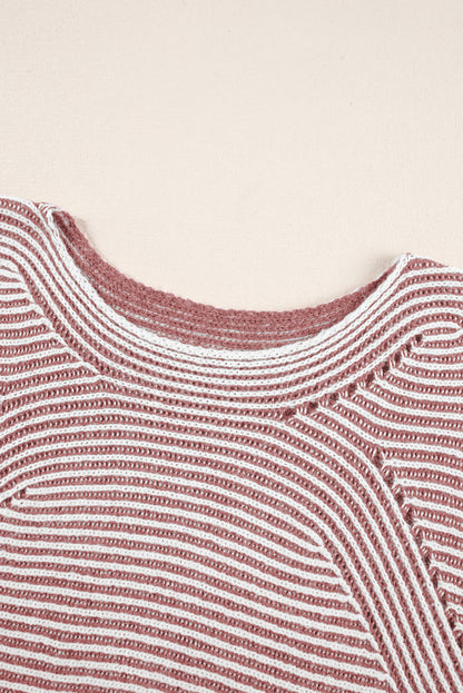 Stripe Ribbed Knit Boat Neck Sweater