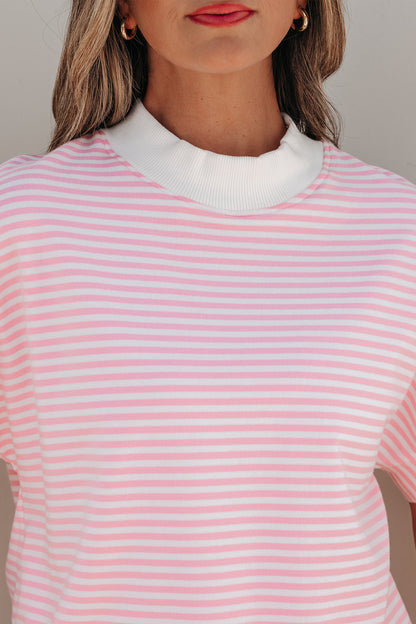 Stripe Contrast Mock Neck Tee & Shorts Set