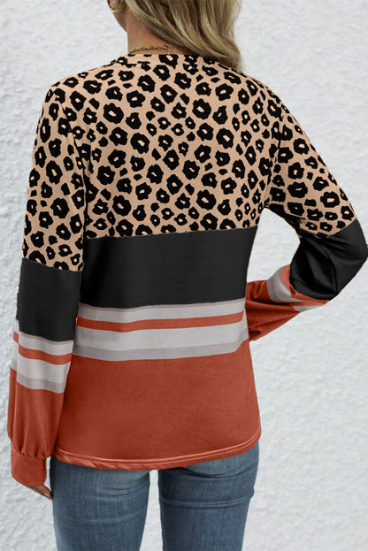 Leopard Colorblock Long Sleeve Top