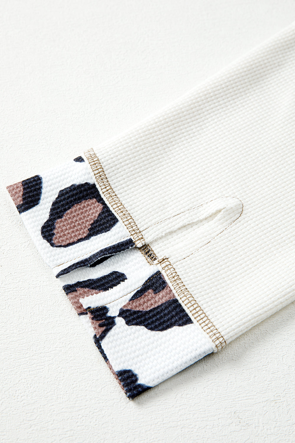 Leopard Waffle Knit Patchwork Zip Up Hoodie