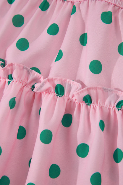 Polka Dot V-Neck Ruffle Tiered Babydoll Blouse