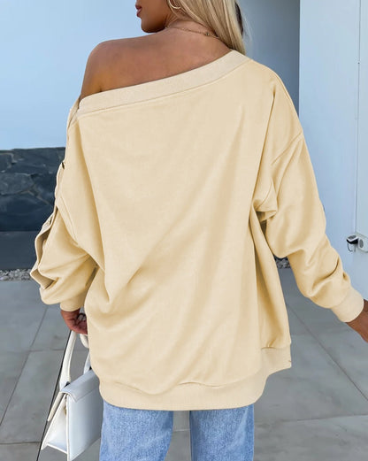 Buttoned Sleeve Drop Shoulder Sweatshirt