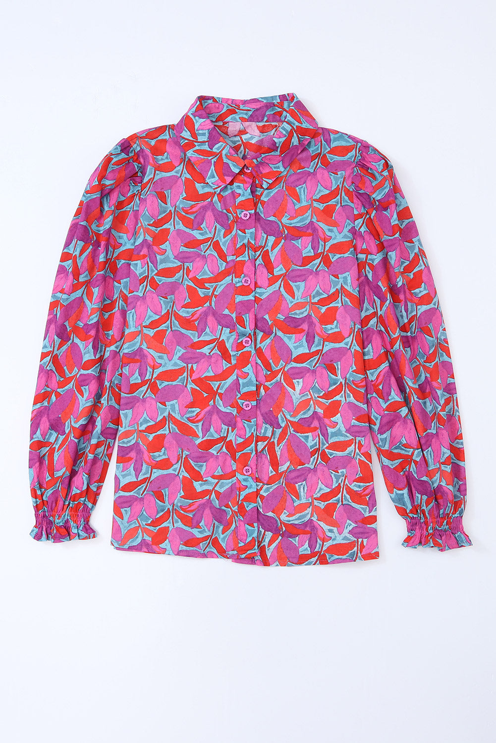 Abstract Floral Puff Sleeve Shirt