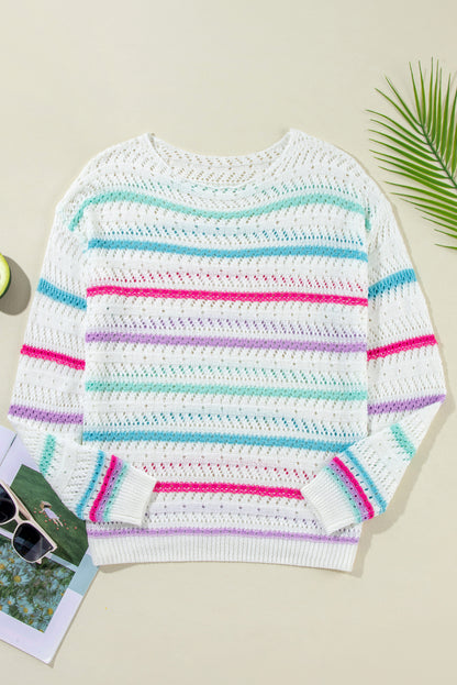 Stripe Hollowed Crochet Sweater