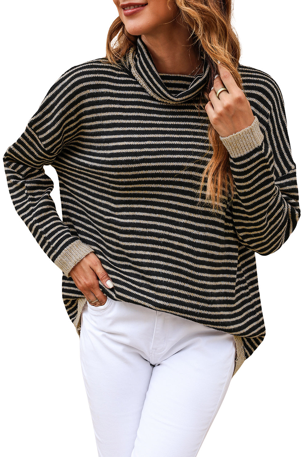 Stripe Turtleneck Long Sleeve Sweater